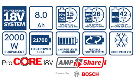 BOSCH ProCORE18V 8.0Ah Professional battery pack B-1-600-A01-6GK 1