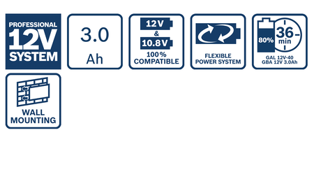 BOSCH 2x12V3.0Ah+GAL12V-40 Professional Starter Set B-1-600-A01-9RD 1