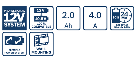 BOSCH 2x12V2.0Ah+GAL12V-40 Professional Starter Set B-1-600-A01-9R8 1